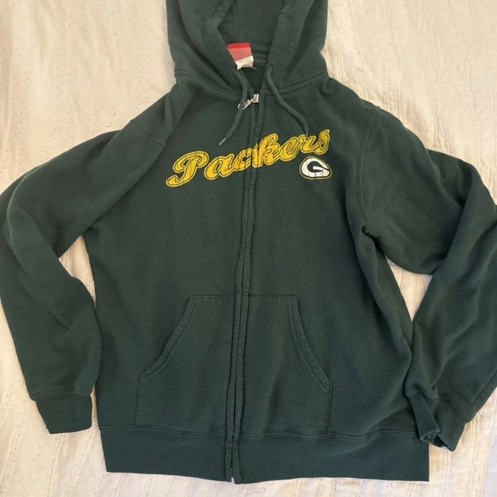 Green Bay Packers Sweatshirt Womens L Hoodie Full Zip Hooded Football NFL